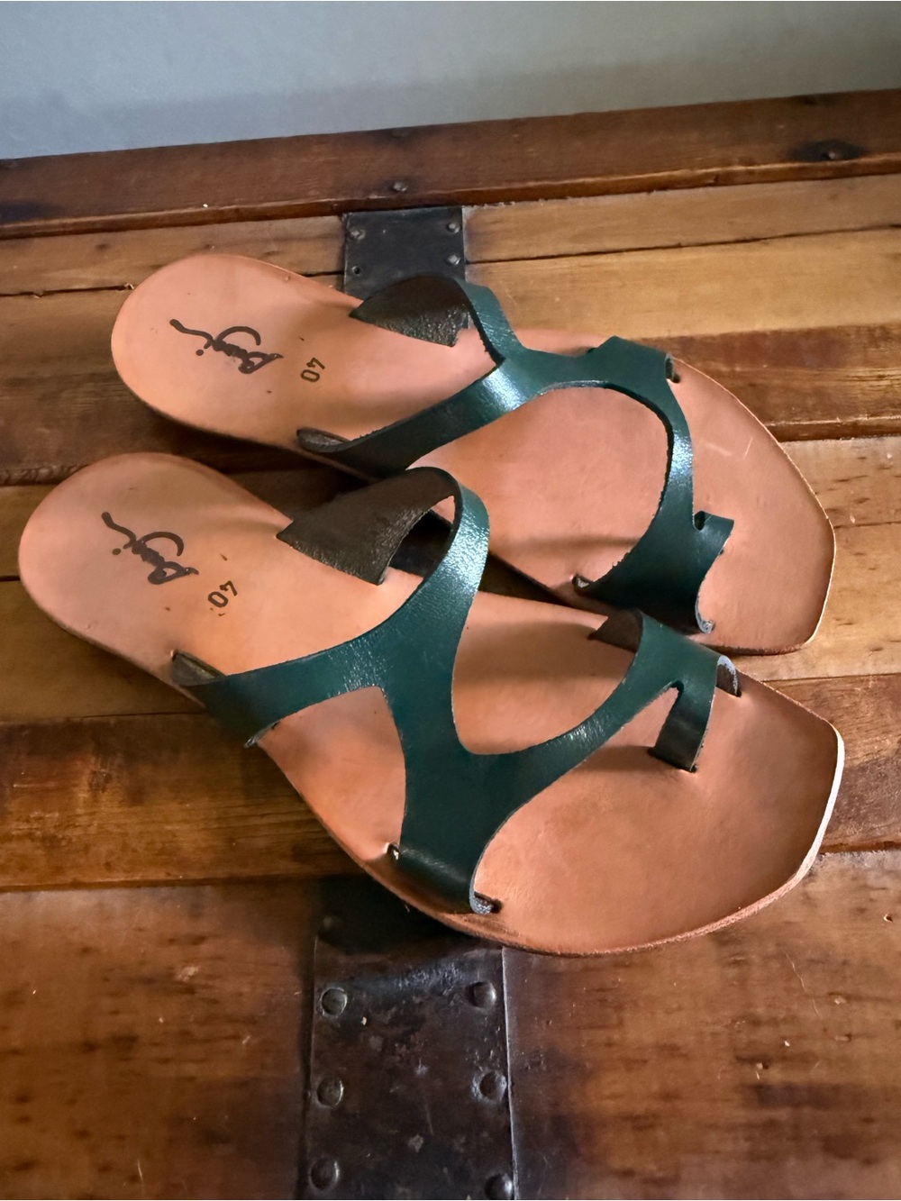 Banji Green Handmade Leather Slide Sandals NWOT